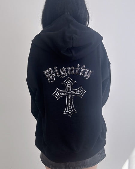 INGNI（イング） バックラインストーンクロススウェットチュニックパーカー ｸﾛ