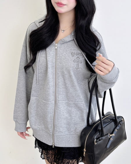 INGNI（イング） バックラインストーンクロススウェットチュニックパーカー ｸﾞﾚｰ