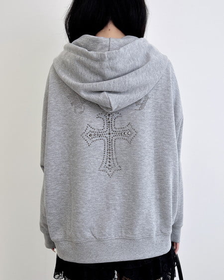 INGNI（イング） バックラインストーンクロススウェットチュニックパーカー ｸﾞﾚｰ