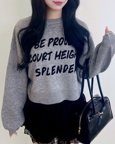 INGNI（イング） ジャガードメッセージロゴショート丈ニット ｸﾞﾚｰ/ｸﾛ