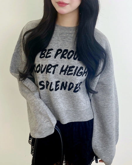 INGNI（イング） ジャガードメッセージロゴショート丈ニット ｸﾞﾚｰ/ｸﾛ