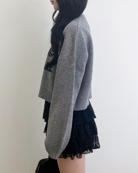 INGNI（イング） ジャガードメッセージロゴショート丈ニット ｸﾞﾚｰ/ｸﾛ