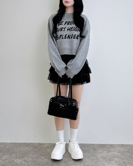 INGNI（イング） ジャガードメッセージロゴショート丈ニット ｸﾞﾚｰ/ｸﾛ