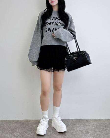 INGNI（イング） ジャガードメッセージロゴショート丈ニット ｸﾞﾚｰ/ｸﾛ