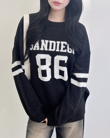 INGNI（イング） ジャガードナンバーロゴニット ｸﾛ/ｵﾌﾎﾜｲﾄ