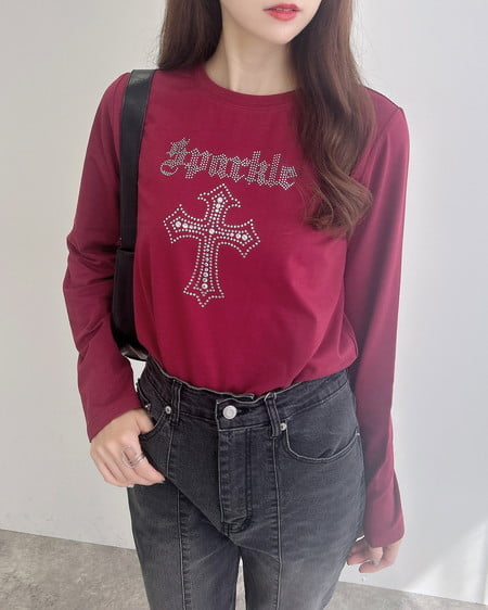 INGNI（イング） ラインストーンクロスロングTシャツ ﾎﾞﾙﾄﾞｰ