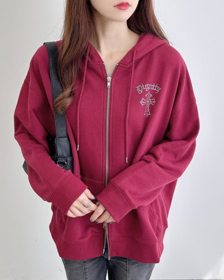 INGNI（イング） バックラインストーンクロススウェットチュニックパーカー ﾎﾞﾙﾄﾞｰ