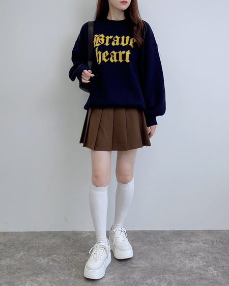 INGNI(イング) ジャガード2段ビッグロゴニット コン/マスタード