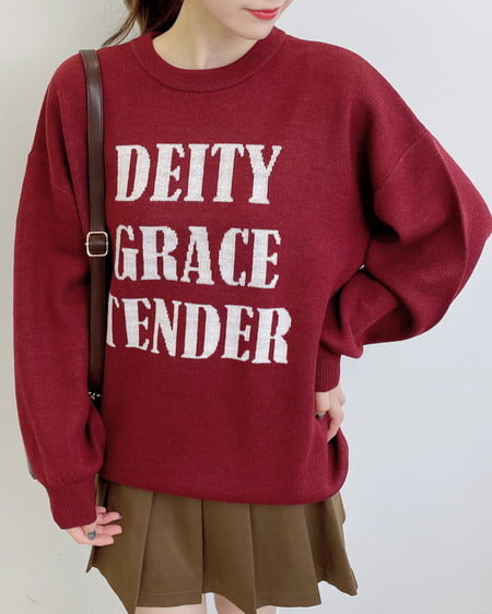 INGNI(イング) ジャガード3段ビッグロゴニット ボルドー/オフホワイト