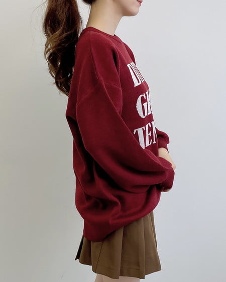 INGNI(イング) ジャガード3段ビッグロゴニット ボルドー/オフホワイト