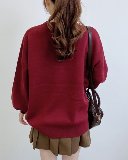 INGNI(イング) ジャガード3段ビッグロゴニット ボルドー/オフホワイト