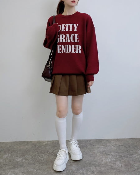 INGNI(イング) ジャガード3段ビッグロゴニット ボルドー/オフホワイト