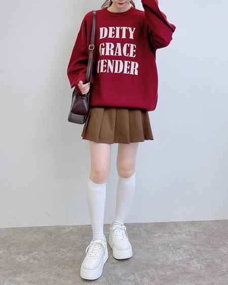 INGNI(イング) ジャガード3段ビッグロゴニット ボルドー/オフホワイト