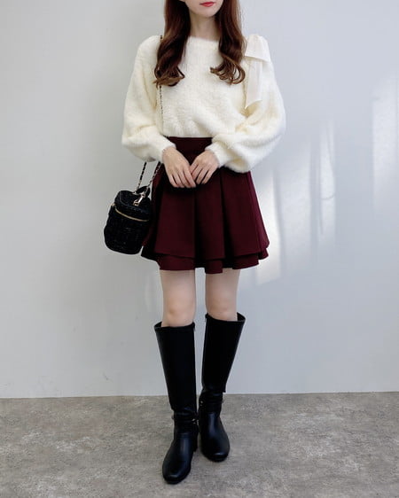 INGNI(イング) バックレースアップタックフレアスカート ボルドー