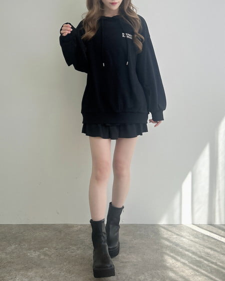 INGNI(イング) バック貼付ハートロゴスウェットチュニックパーカー クロ