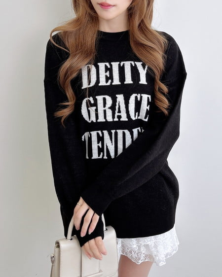 INGNI(イング) ジャガード3段ビッグロゴニット クロ/オフホワイト