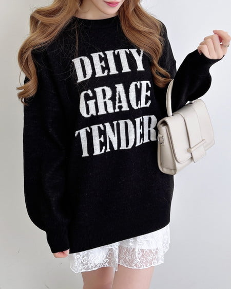 INGNI(イング) ジャガード3段ビッグロゴニット クロ/オフホワイト