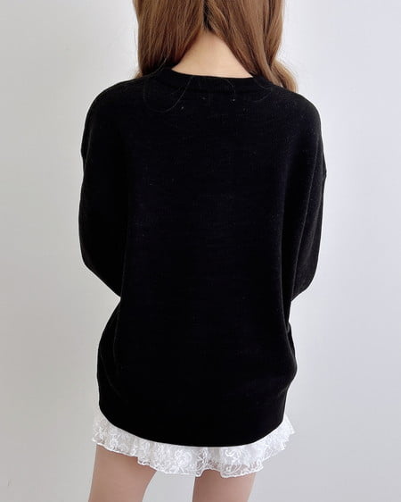 INGNI(イング) ジャガード3段ビッグロゴニット クロ/オフホワイト