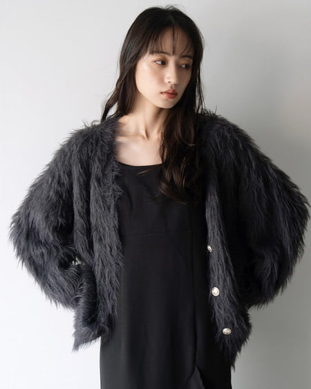 INGNI(イング) フェザーロングニットカーディガン チャコールグレー