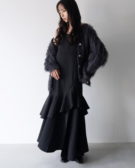 INGNI（イング） バックレースアップアシメスリットキャミワンピース ｸﾛ