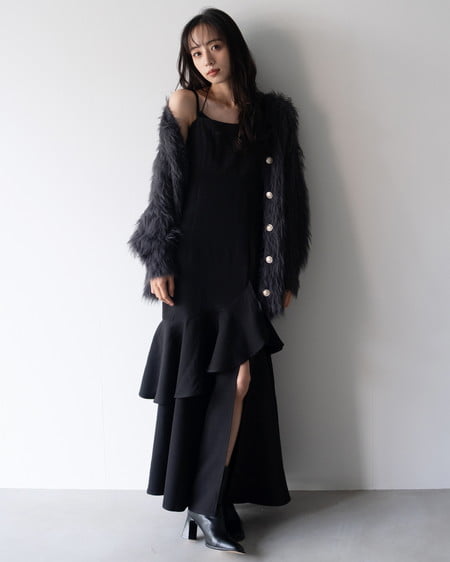 INGNI（イング） バックレースアップアシメスリットキャミワンピース ｸﾛ