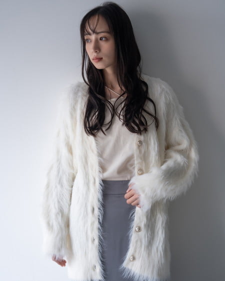 INGNI(イング) フェザーロングニットカーディガン アイボリー