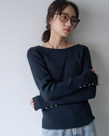 INGNI（イング） ボートネック袖金ボタンニット ｺﾝ