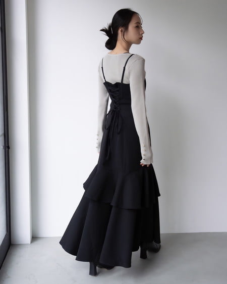 INGNI（イング） バックレースアップアシメスリットキャミワンピース ｸﾛ