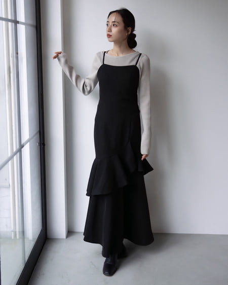 INGNI（イング） バックレースアップアシメスリットキャミワンピース ｸﾛ
