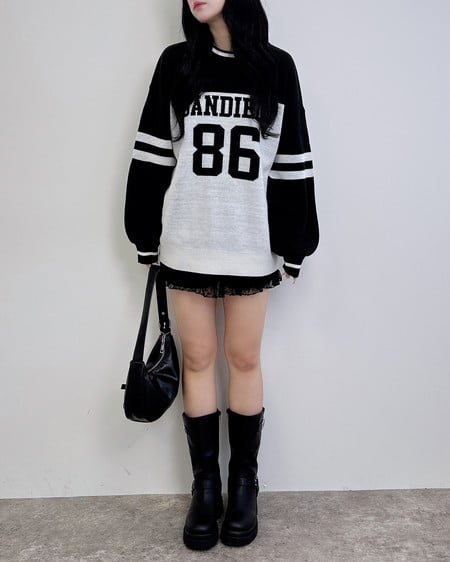 INGNI（イング） ジャガードナンバーロゴニット ｵﾌﾎﾜｲﾄ/ｸﾛA