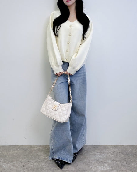 INGNI（イング） Vネックスポンディッシュニットカーディガン ｱｲﾎﾞﾘｰ