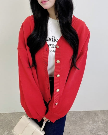 【10／7までの限定価格】Vネックスポンディッシュニットカーディガン