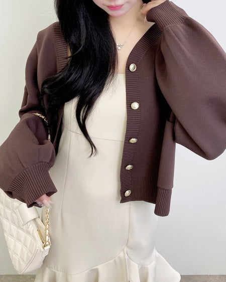 INGNI（イング） Vネックスポンディッシュニットカーディガン ﾌﾞﾗｳﾝ