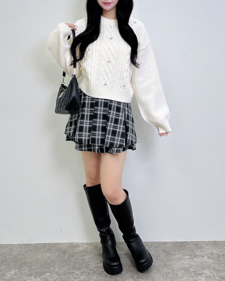 INGNI（イング） ビジューパール付きもちもちケーブルニット ｱｲﾎﾞﾘｰ