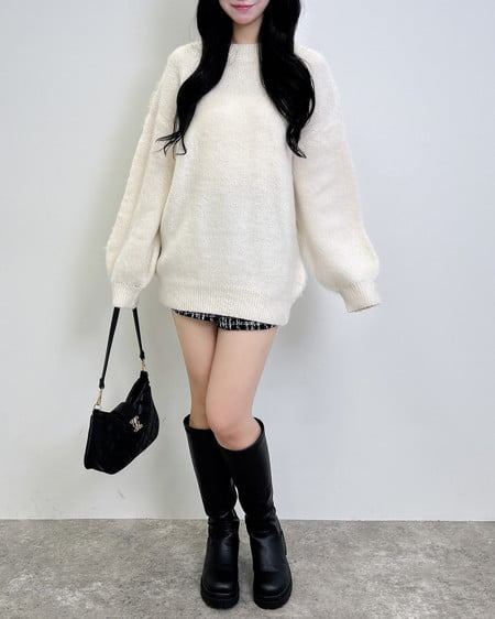 INGNI（イング） バックベロアリボンシャギーチュニックニット ｱｲﾎﾞﾘｰ