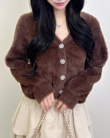 INGNI（イング） レース付フェザーニットカーディガン ﾌﾞﾗｳﾝ