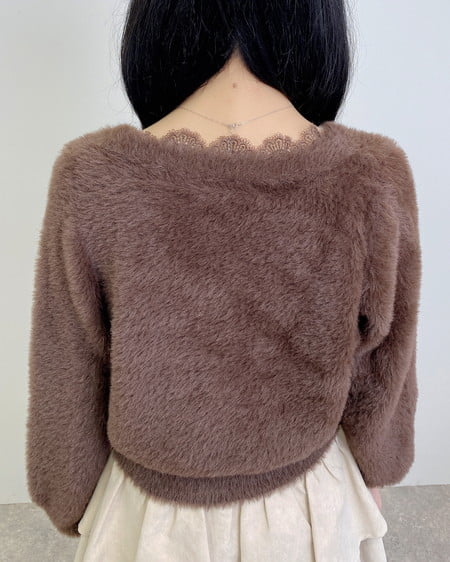 INGNI（イング） レース付フェザーニットカーディガン ﾌﾞﾗｳﾝ