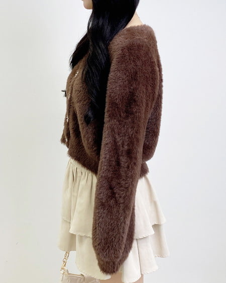 INGNI（イング） レース付フェザーニットカーディガン ﾌﾞﾗｳﾝ