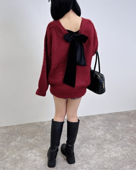 INGNI（イング） バックベロアリボンシャギーチュニックニット ﾎﾞﾙﾄﾞｰ