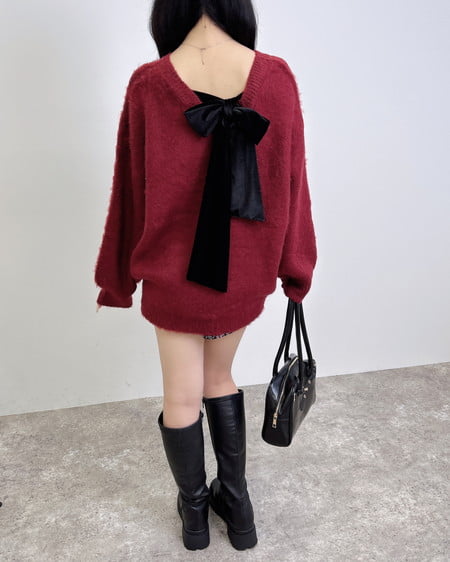INGNI（イング） バックベロアリボンシャギーチュニックニット ﾎﾞﾙﾄﾞｰ