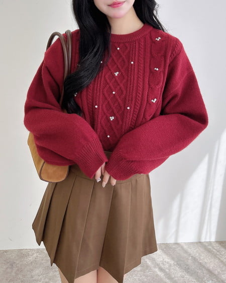 INGNI（イング） ビジューパール付きもちもちケーブルニット ﾎﾞﾙﾄﾞｰ
