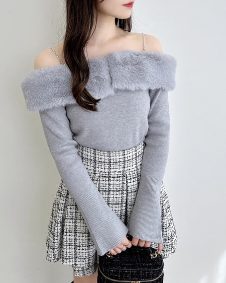 INGNI（イング） 2Wayエコファーオフショルニット ｸﾞﾚｰ
