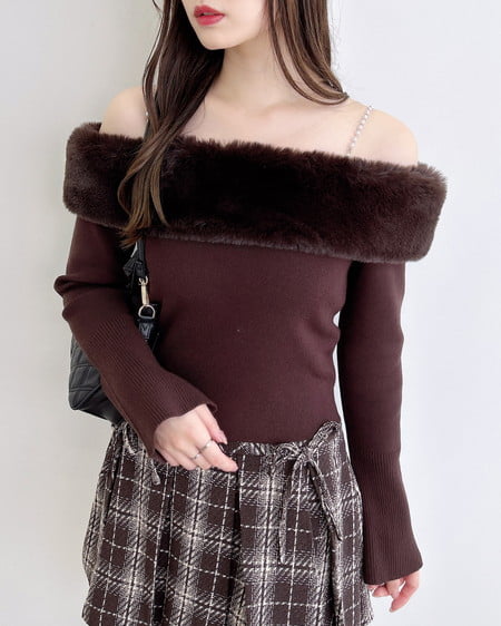 INGNI（イング） 2Wayエコファーオフショルニット ﾌﾞﾗｳﾝ