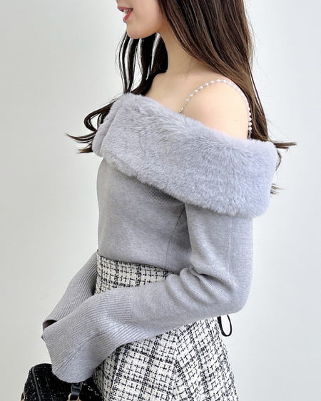 INGNI（イング） 2Wayエコファーオフショルニット ｸﾞﾚｰ