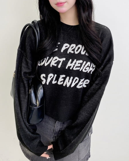 INGNI（イング） ジャガードメッセージロゴショート丈ニット ｸﾛ/ｵﾌﾎﾜｲﾄ