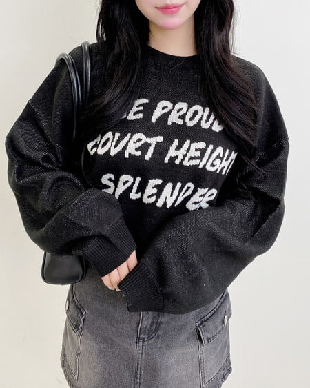 INGNI（イング） ジャガードメッセージロゴショート丈ニット ｸﾛ/ｵﾌﾎﾜｲﾄ