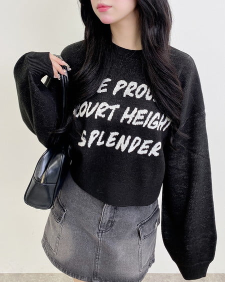 INGNI（イング） ジャガードメッセージロゴショート丈ニット ｸﾛ/ｵﾌﾎﾜｲﾄ