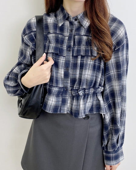 【10／14までの限定価格】フリルチェック柄ショートシャツ