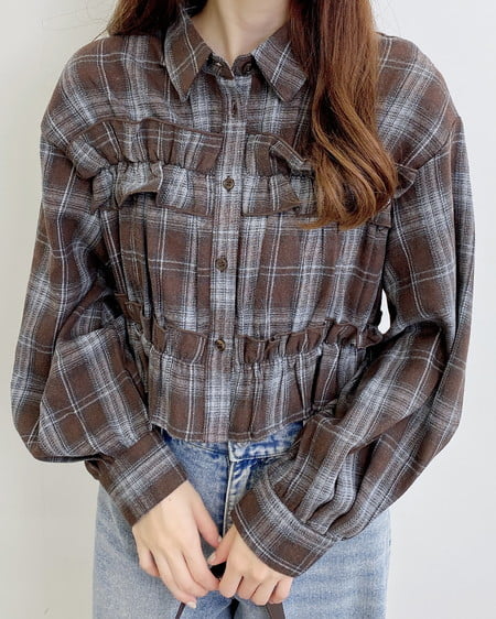 【10／14までの限定価格】フリルチェック柄ショートシャツ