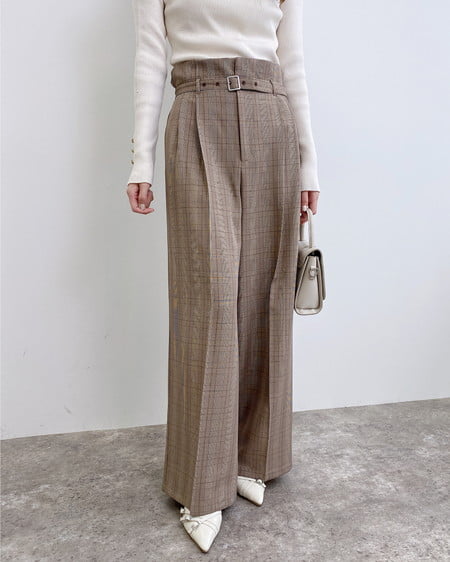 INGNI(イング) 共ベルト付きグレンチェックワイドパンツ ブラウン/グレンチェック